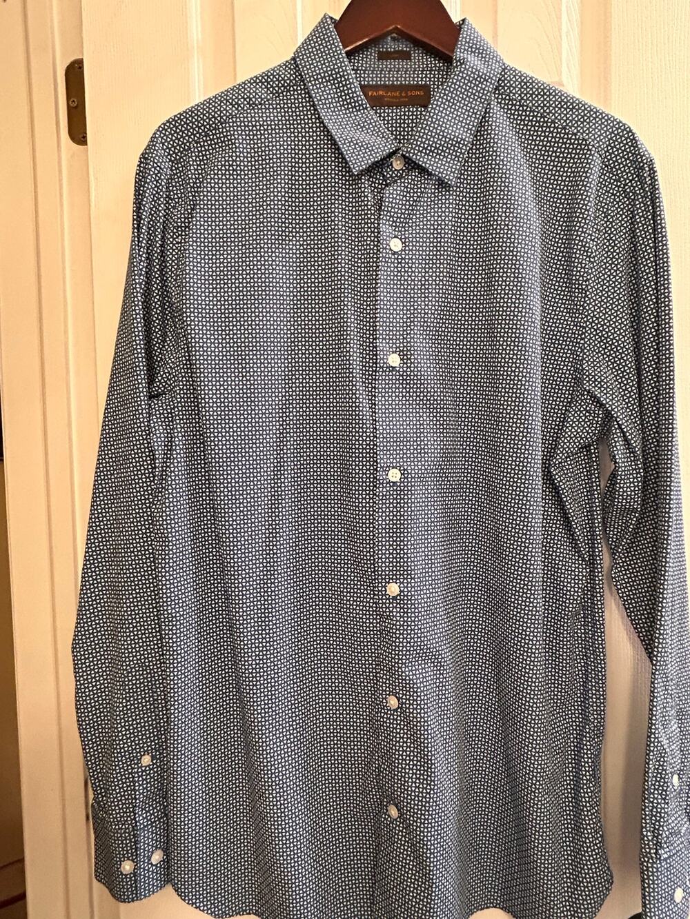 Fairlane & Sons Mens Slim Fit Wrinkle Free Dress Shirt Long Sleeve Blue Print L